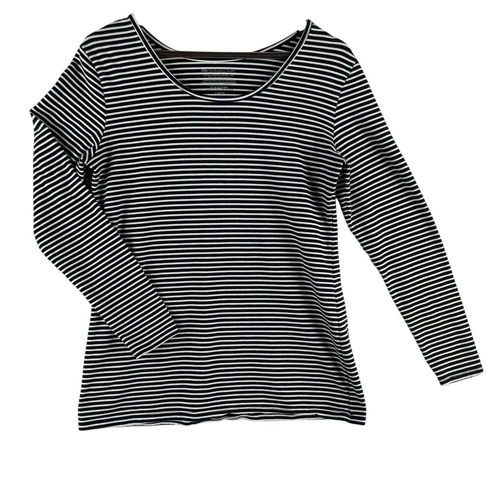 DE Collection WMNS Long Sleeve Tee XL Black/White Striped Stretch 95% Cotton